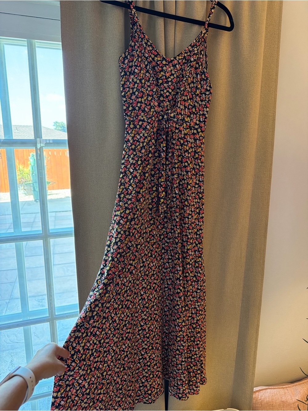 Black Floral Maxi Dress with Pink & Cream Accents